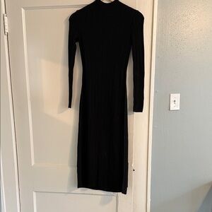 Vince Black Long-Sleeve Ribbed Midi Dress